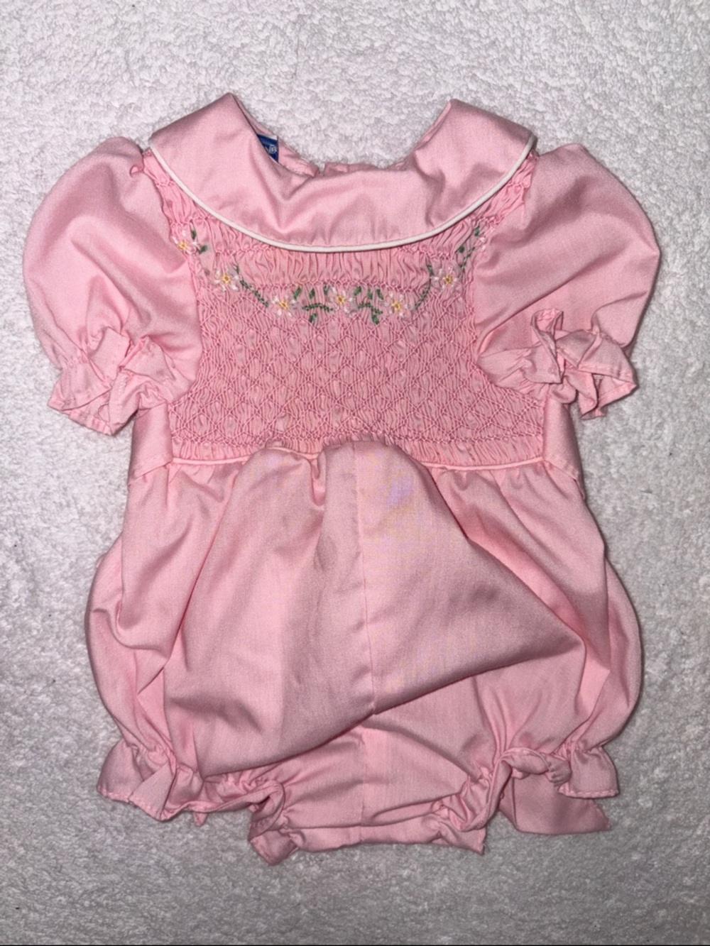 Polly flinders vintage smocked Pink Puff-Sleeve Baby bubble One-Piece girls 6m
